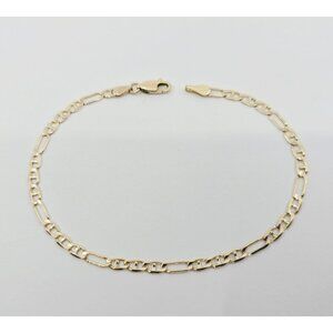 Unique 14K Karat Solid Yellow Gold Designer Figaro Link Bracelet - 7.75" Length